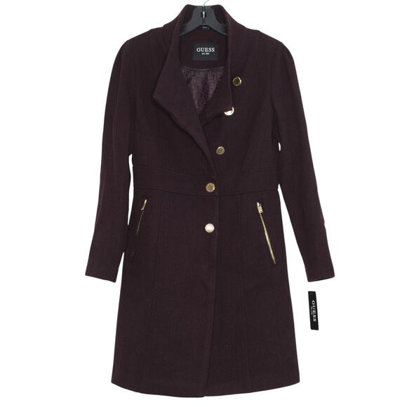 NWT Guess Coat Wool Classic Preppy Professional Minimalist Formal Burgundy Small - Picture 1 of 11